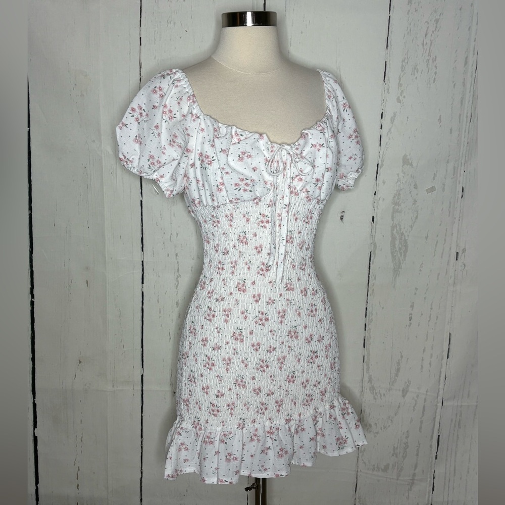 SHEIN White and Pink Floral Mini Dress